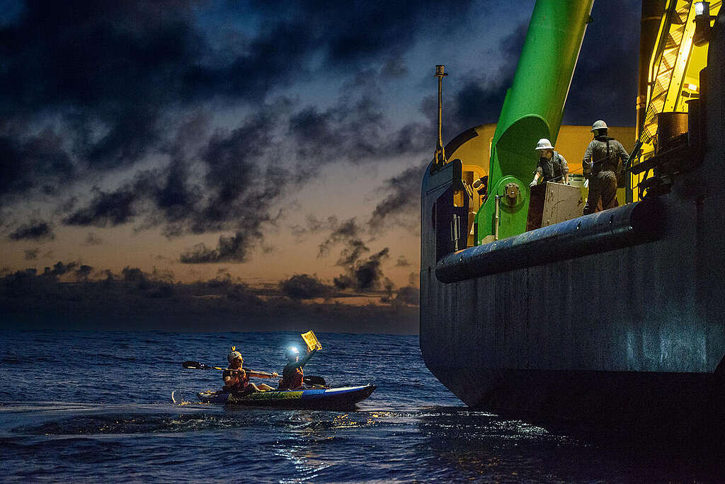 Night Confrontation with a Deep Sea Mining Ship in the at-risk Pacific Region.