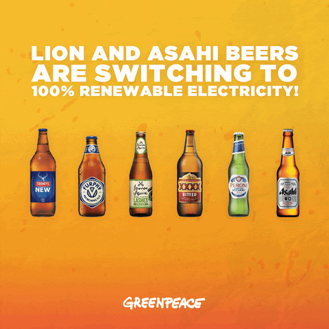 Celebration image of Lion and Asahi switching to 100% renewable energy