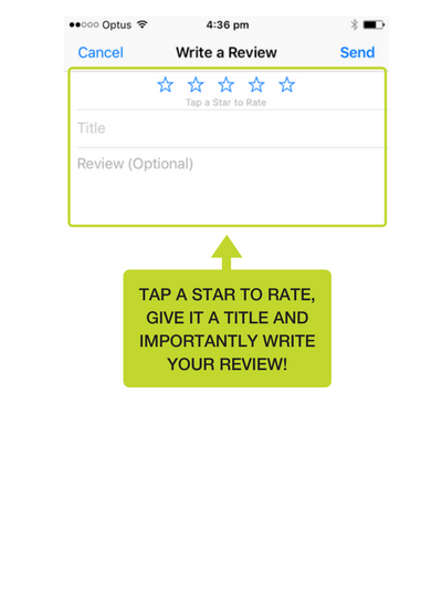 Step 6: Now you can write your review. Click on the number of stars you want to give it, and importantly write the reason why you're given it the review. 