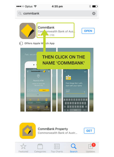 Step 4: Click on the name CommBank to open the review section