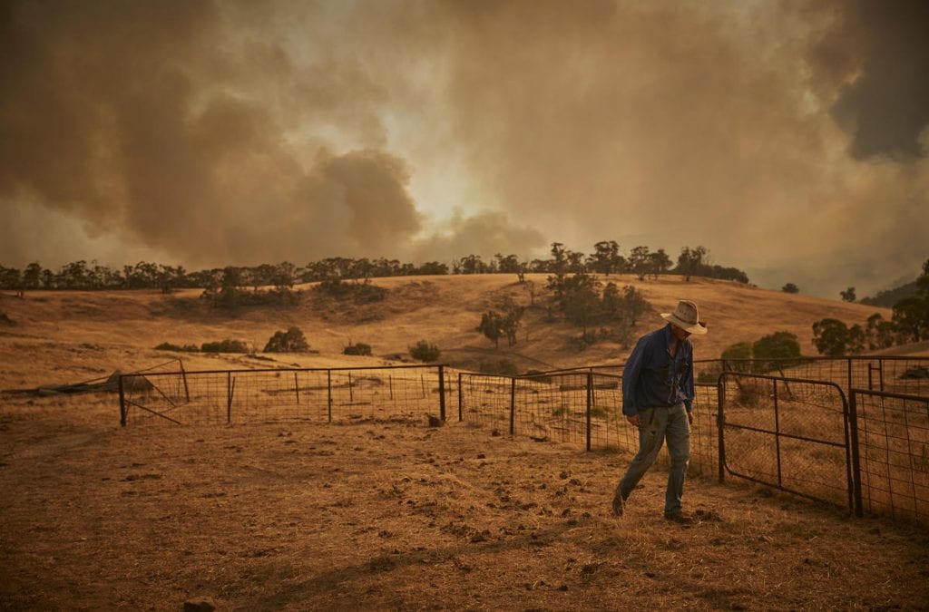 A Farmer during Bushfire in Snowy Mountains, Australia