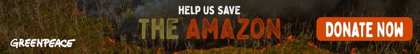 banner saying help us save the amazon 