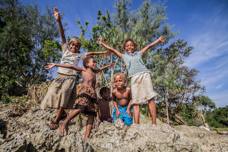 Pacific Islander children from Point Cross Village in Vanuatu