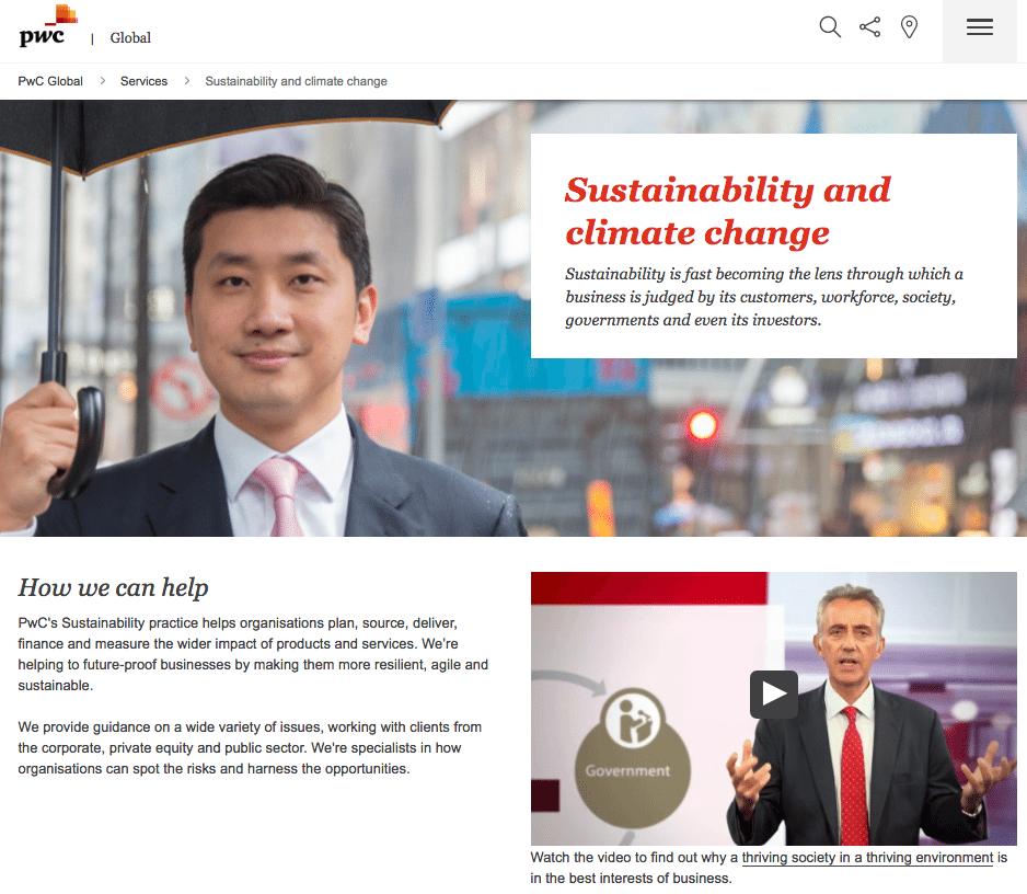 The PwC website with comments on their environmental policy