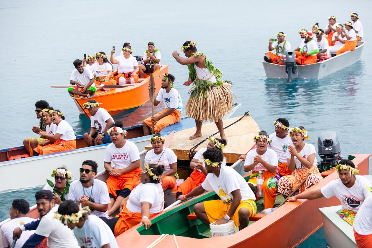 Rainbow Warrior's Welcome Ceremony in Funafuti, Tuvalu. © Greenpeace / Sam Pedro