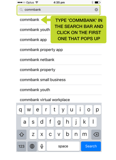Step 2: Type CommBank into the search bar and click on the first CommBank app that pops up