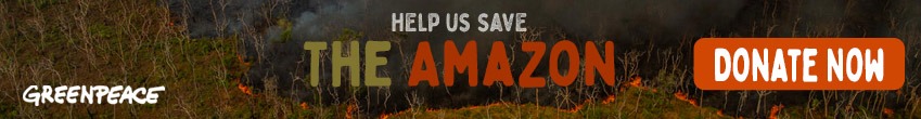 banner saying help us save the amazon
