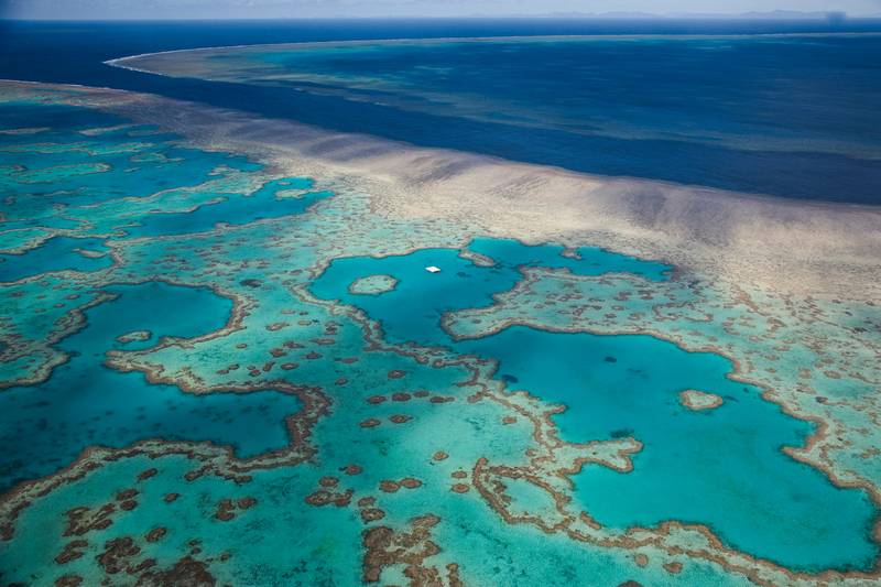 Aerial photograph of the Great Barrier Reef.