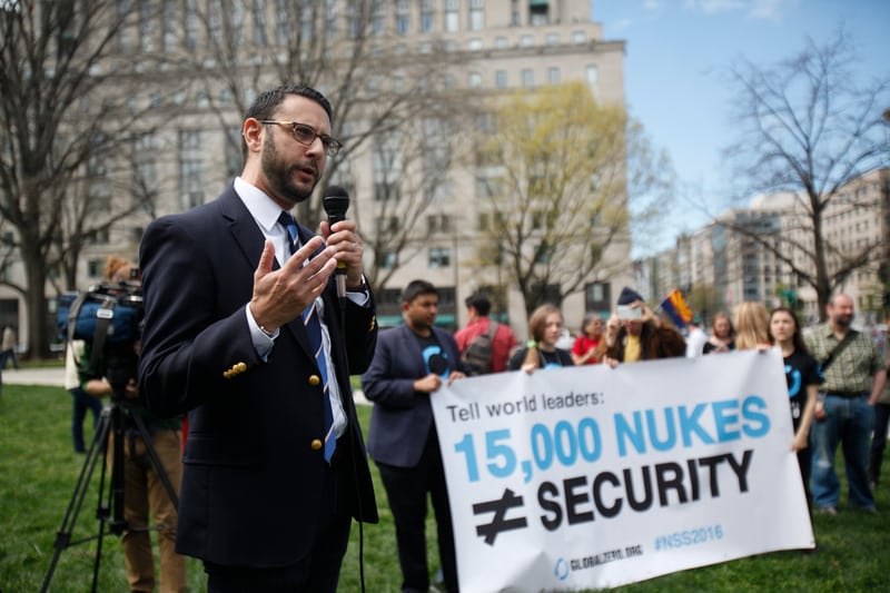 Protesters come together during the Nuclear Security Summit in Washington DC to call to eliminate the 15,000 nuclear weapons in the world today (2016).