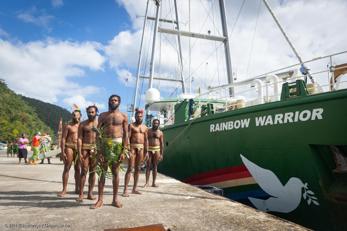 Warriors at the Rainbow Warrior arrival Ceremony in Port, Vila Vanuatu. 
