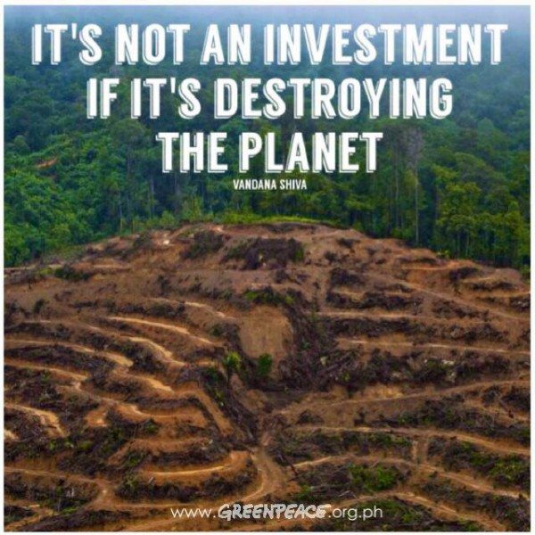 Inspiring quote. "It's not an investment if it's destroying the planet" - Vandana Shiva
