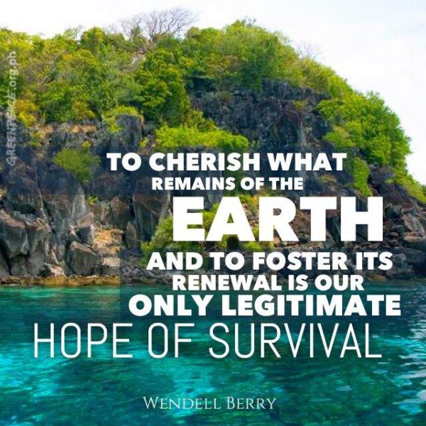 Inspiring quote. "To cherish what remains of the earth and to foster its renewal is our only legitimate hope of survival" - WENDELL BERRY
