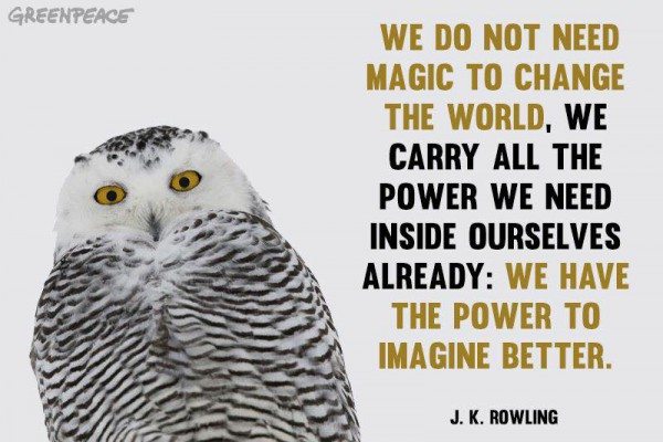 Inspiring quote. "We do not need magic to change the world, we carry all the power we need inside ourselves already: we have the power to imagine better." J. K. Rowling