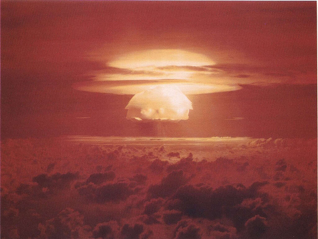 Castle Bravo Thermonuclear weapon codenamed ‘Castle Bravo’. With an energy of 15 megatons detonated at Bikini Atoll in the Marshall Islands, resulting in thousands of square kilometres of the Pacific Ocean being contaminated by radioactivity. © United States Department of Energy