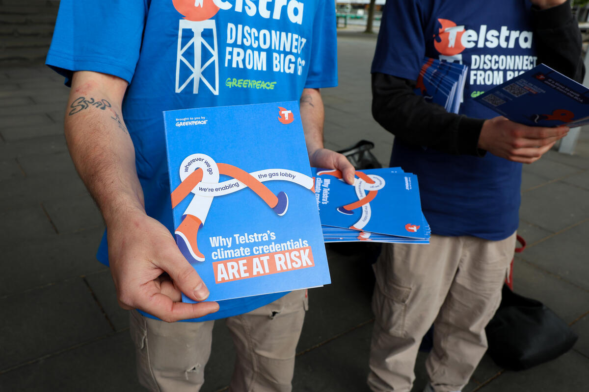 Activists Stage Protest at Telstra AGM in Melbourne, Australia. © Greenpeace