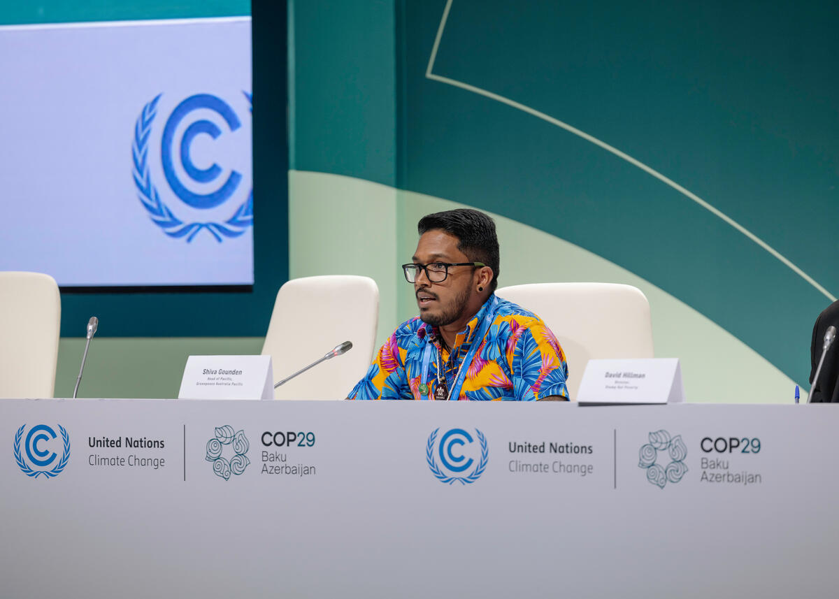 Shiva Gounden Speaks on Climate Impacts at COP29 in Baku. © Marie Jacquemin / Greenpeace