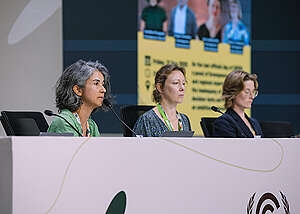 Closing Greenpeace Press Conference at COP30 in Belem. © Marie Jacquemin / Greenpeace