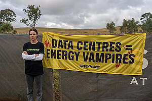 Greenpeace activists and local community members protest at the proposed Mamre Rd Data Centre.