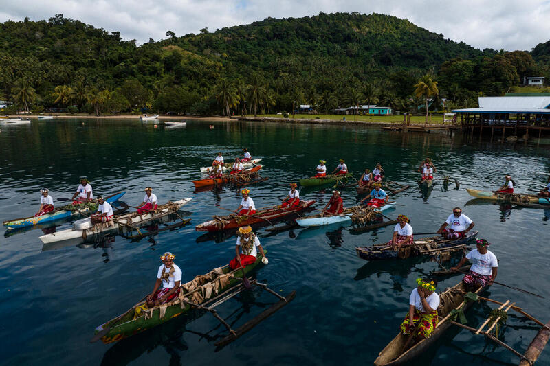Welcome Flotilla Waits to Receive Minister in Kioa Island, Fiji