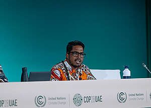Press Conference at COP 28 in Dubai. &copy; Marie Jacquemin / Greenpeace